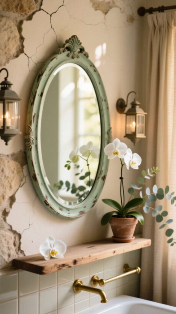Vintage Oval Mirror with Distressed Frame