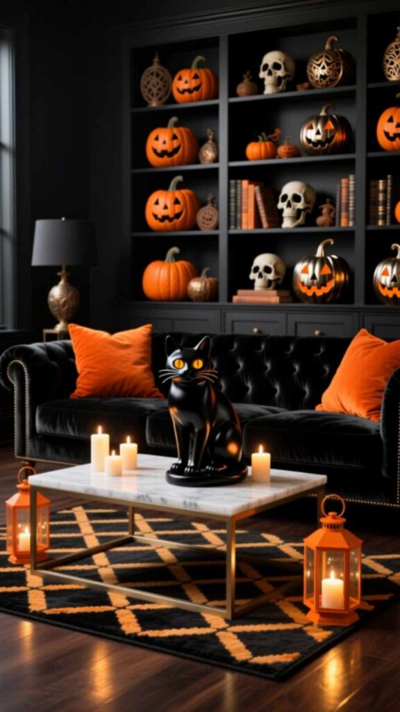 Black And Orange Halloween Living Room Decor Vibes