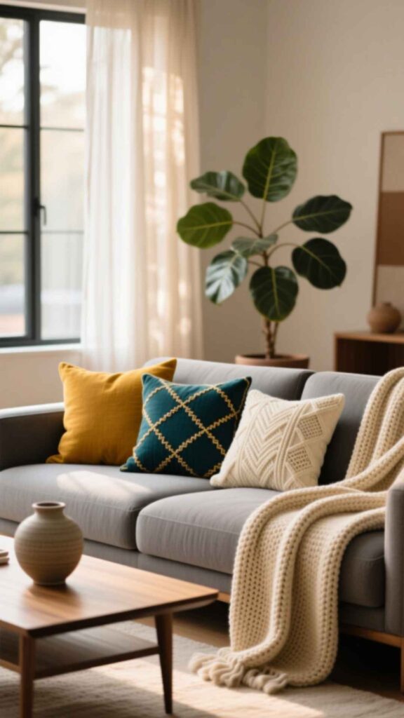 Use Throw Pillows and Blankets