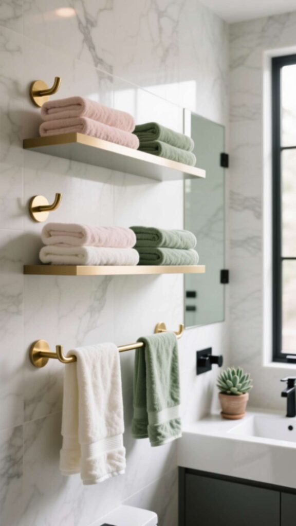 Floating Shelves with Towel Hooks