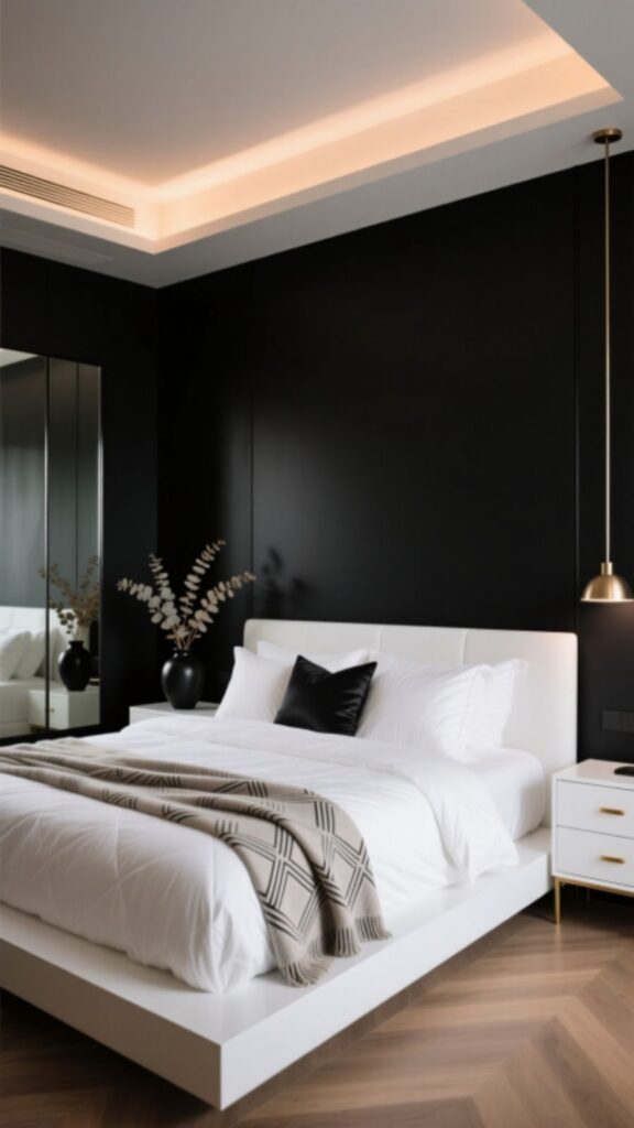 Classic Black Walls with White Bedding