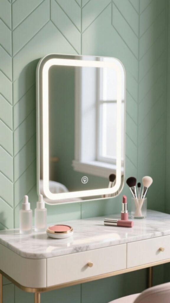 Minimalist Makeup Station with LED Mirror