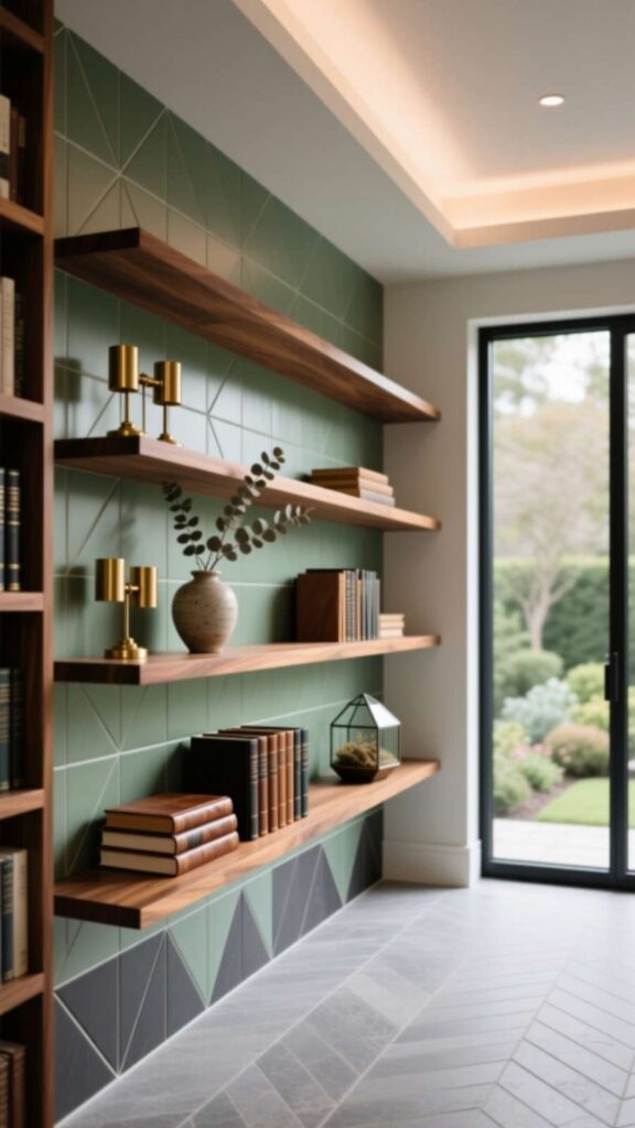 Floating Shelves with Accent Wall