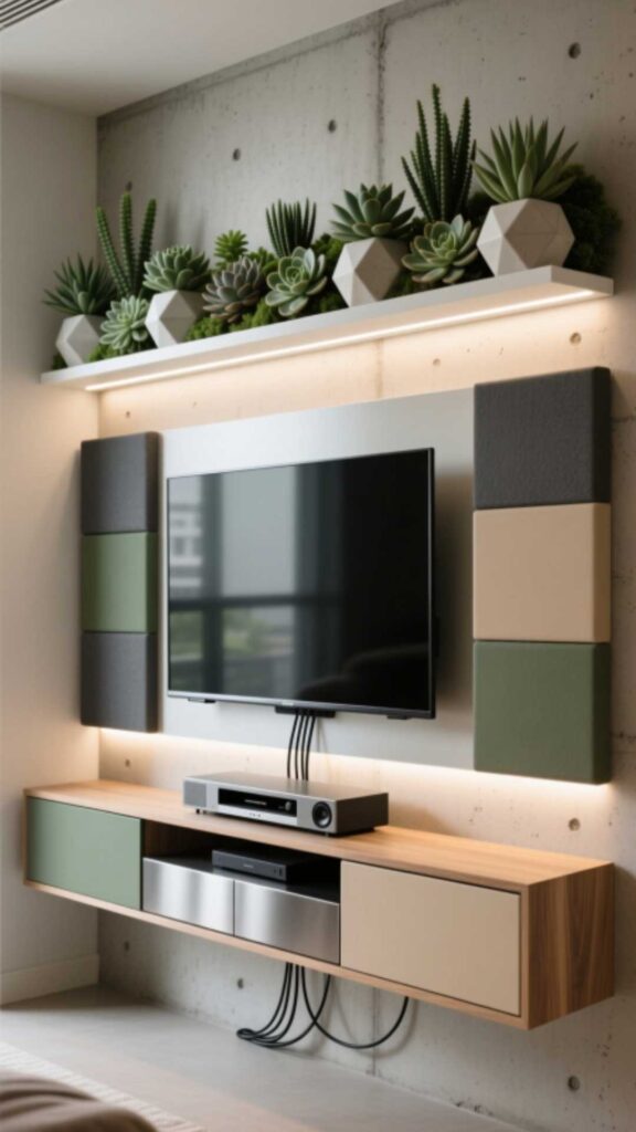 Media Wall with Built-In Desk