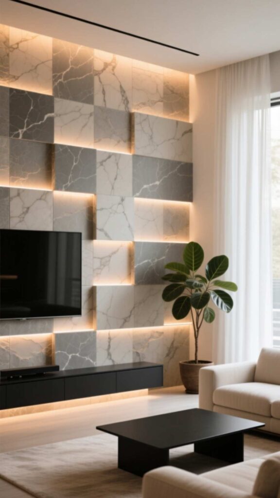 Stone-Clad Media Wall