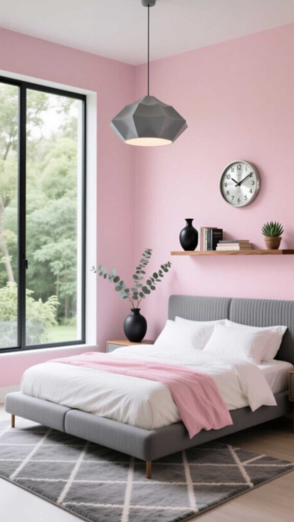 Pink and Grey Combination for a Balanced Bedroom