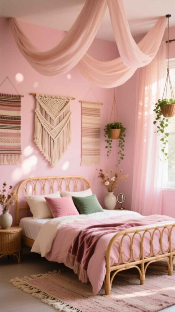 Boho Pink Bedroom with Textured Layers