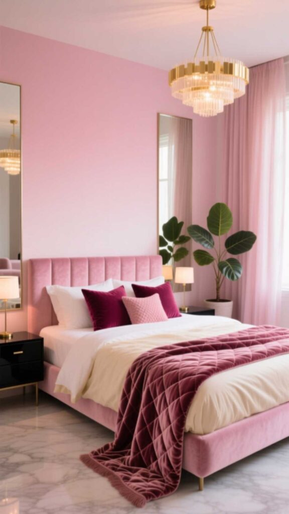 Luxury Pink Bedroom with Velvet Decor