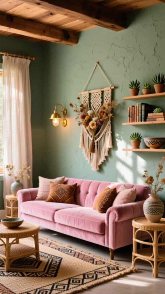 Boho Pink Living Room with Textures