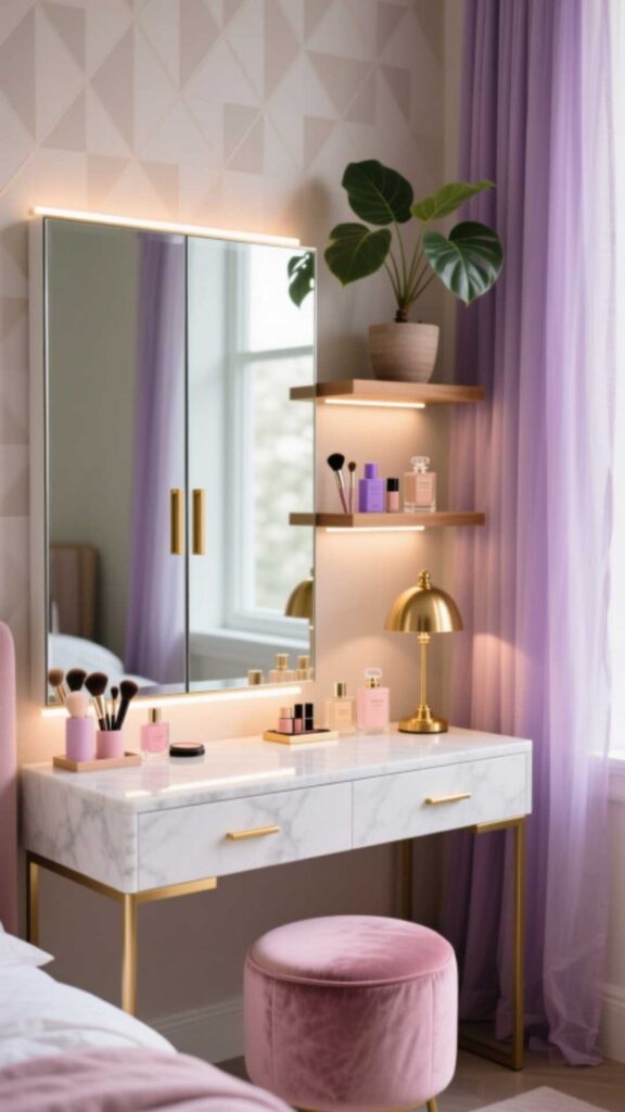 Makeup Vanity with Mirror Cabinet