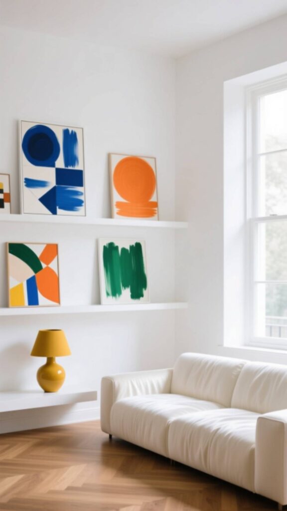 White Walls with Colorful Art