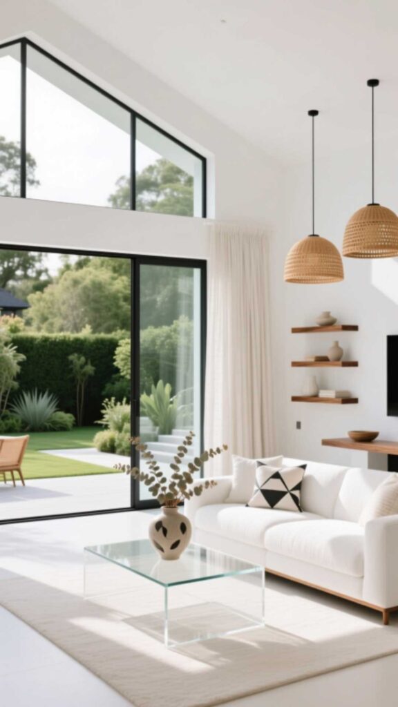 White Open Concept Living Room