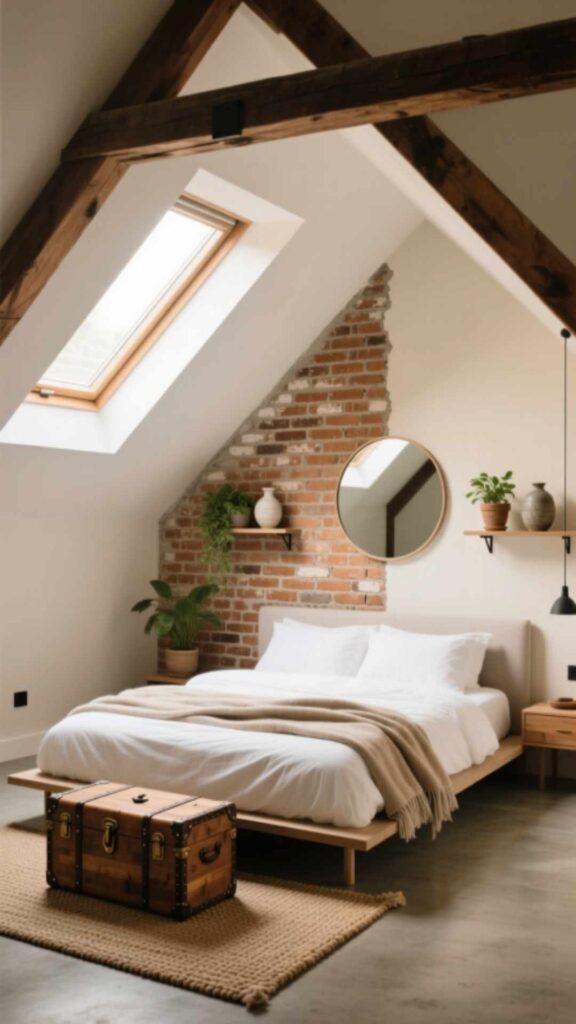 Attic Bedroom with Brick Accent Wall