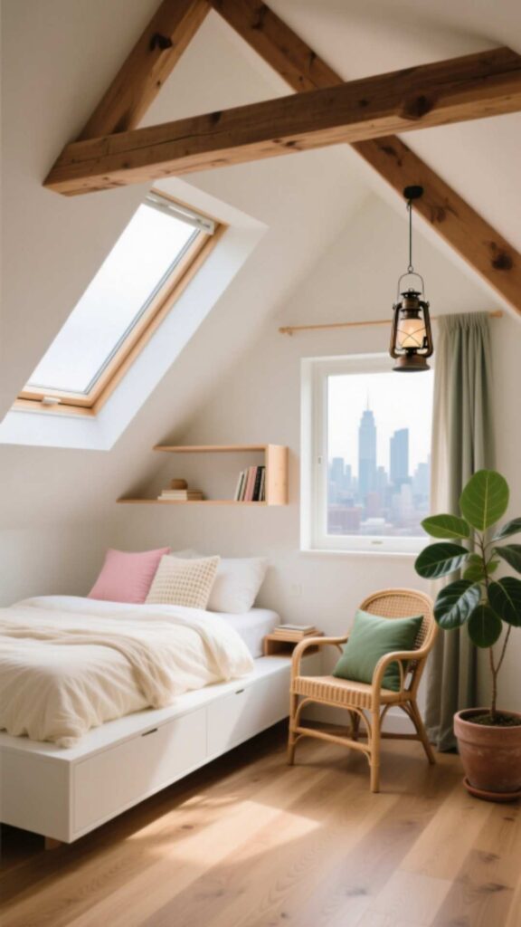 Small Attic Bedroom with Built-In Storage