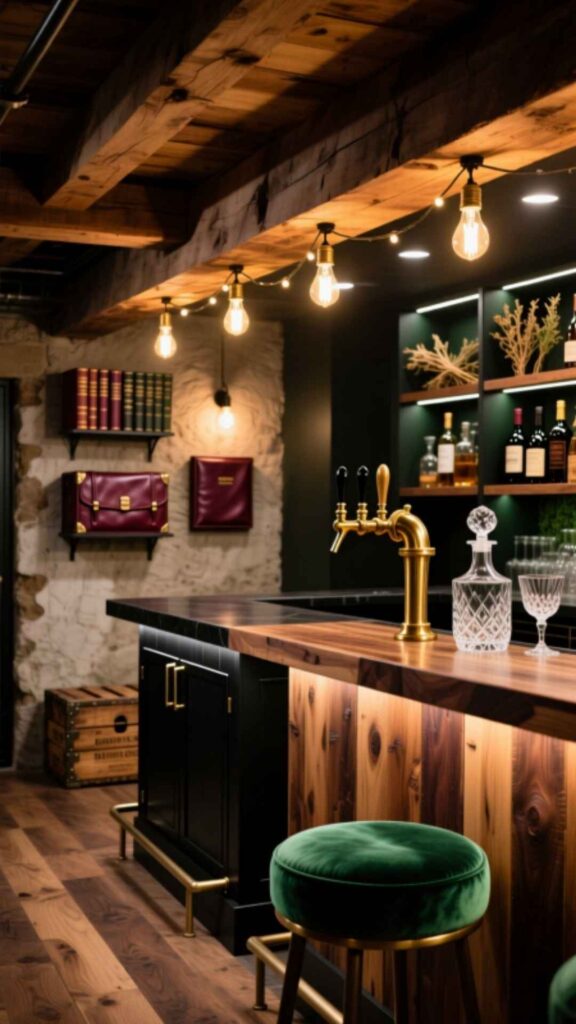 Rustic Wood Basement Bar