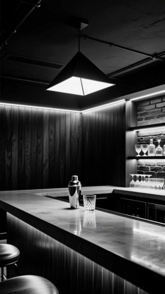 Black and White Basement Bar