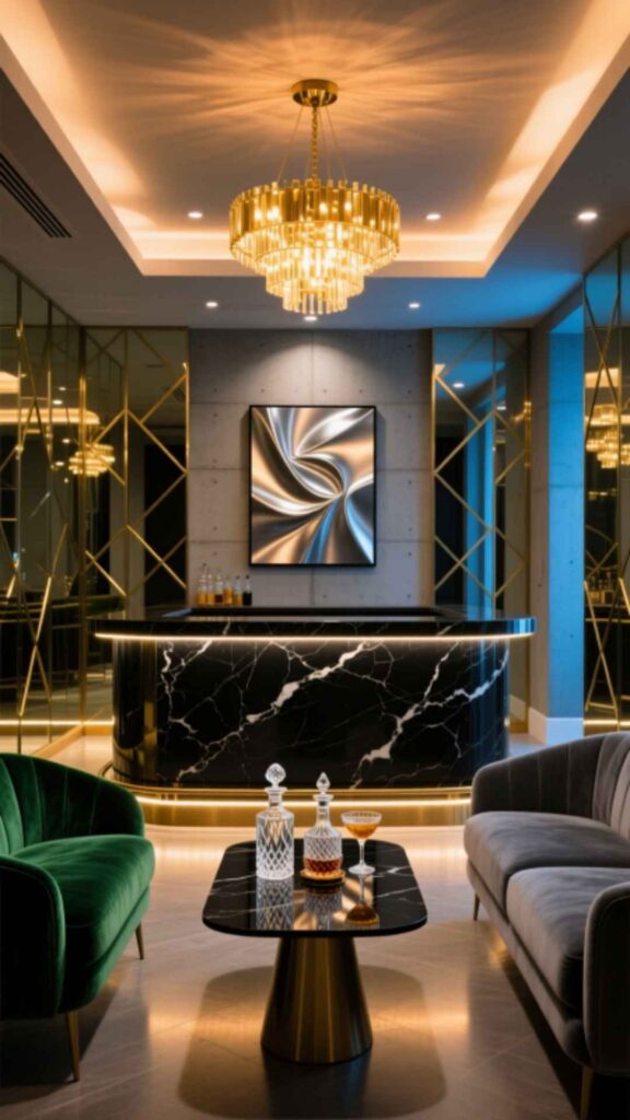 Modern Glam Basement Bar