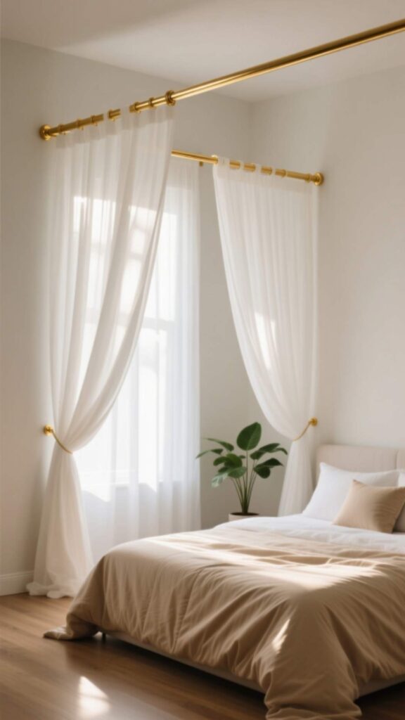 White Curtains with Gold Rod