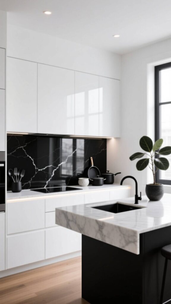Black Backsplash in a White Kitchen