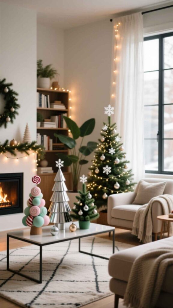 Place Mini Christmas Trees Around the Room