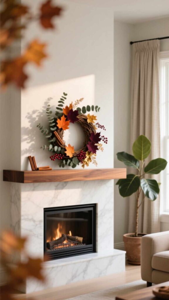 Floating Mantel with Seasonal Wreath