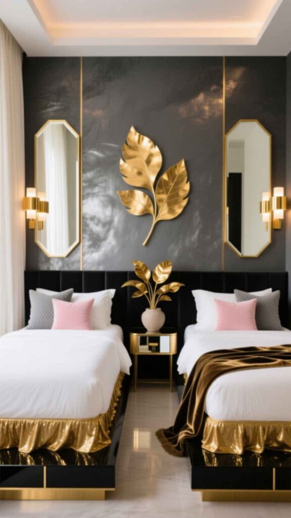 Glam Twin Bedroom with Gold Accents