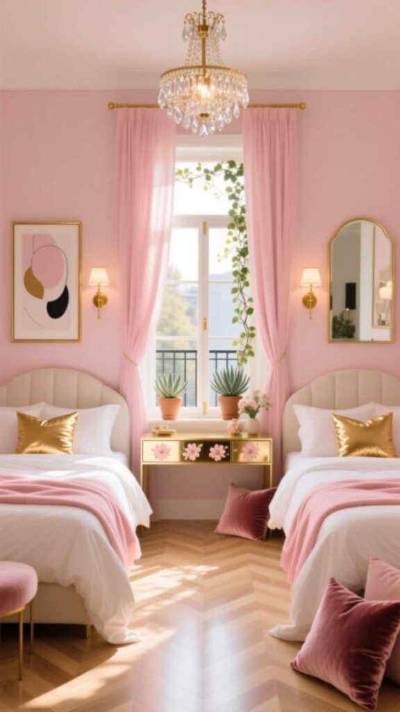 Pink & Gold Aesthetic Twin Bedroom