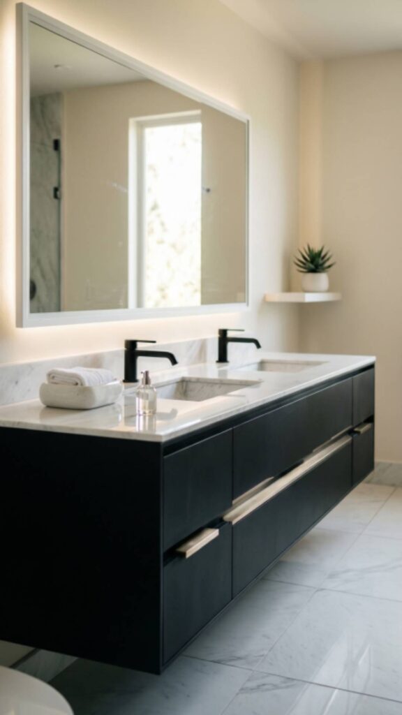Black Vanity with White Countertop