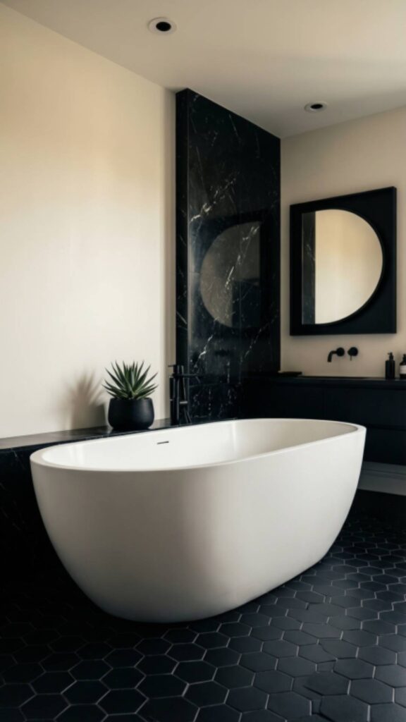 White Bathtub with Black Surround