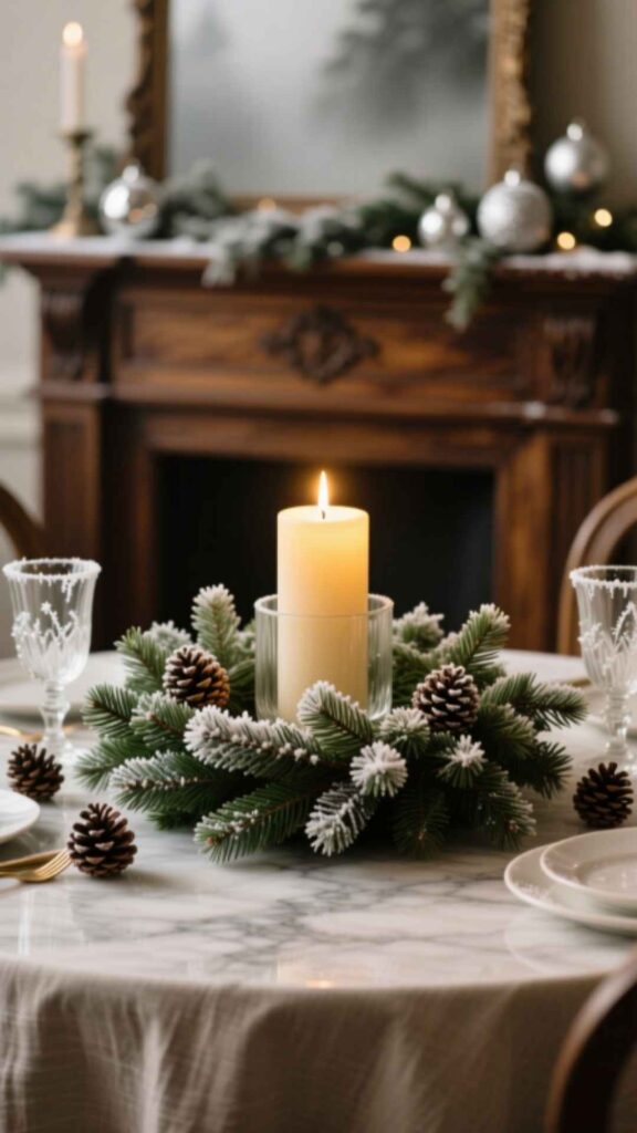 Candle Centerpiece With Evergreen Garland