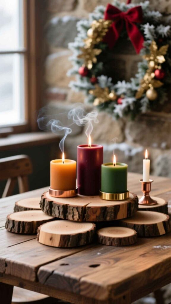 Rustic Wood Slice Candle Display