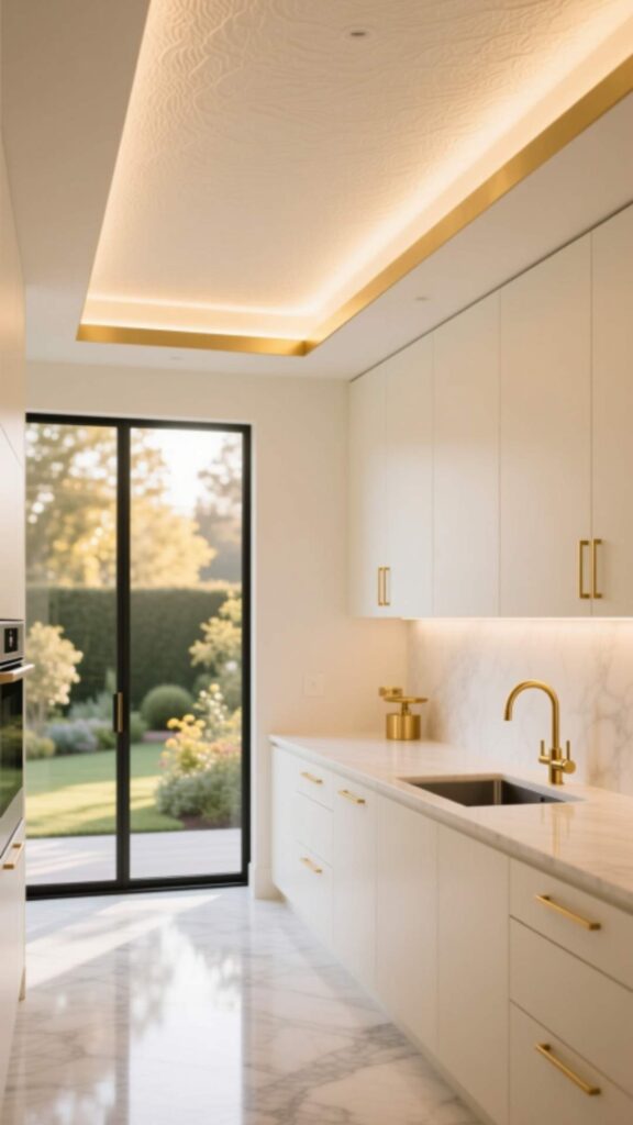 Cream Ceiling with Gold Lighting Trim