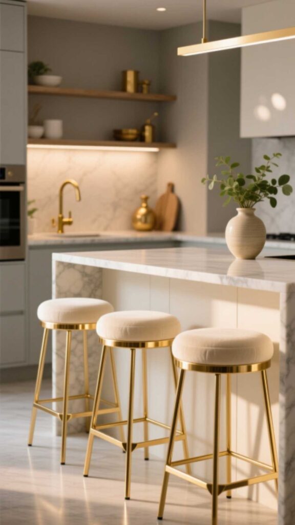 Gold Bar Stools with Cream Seating Areas