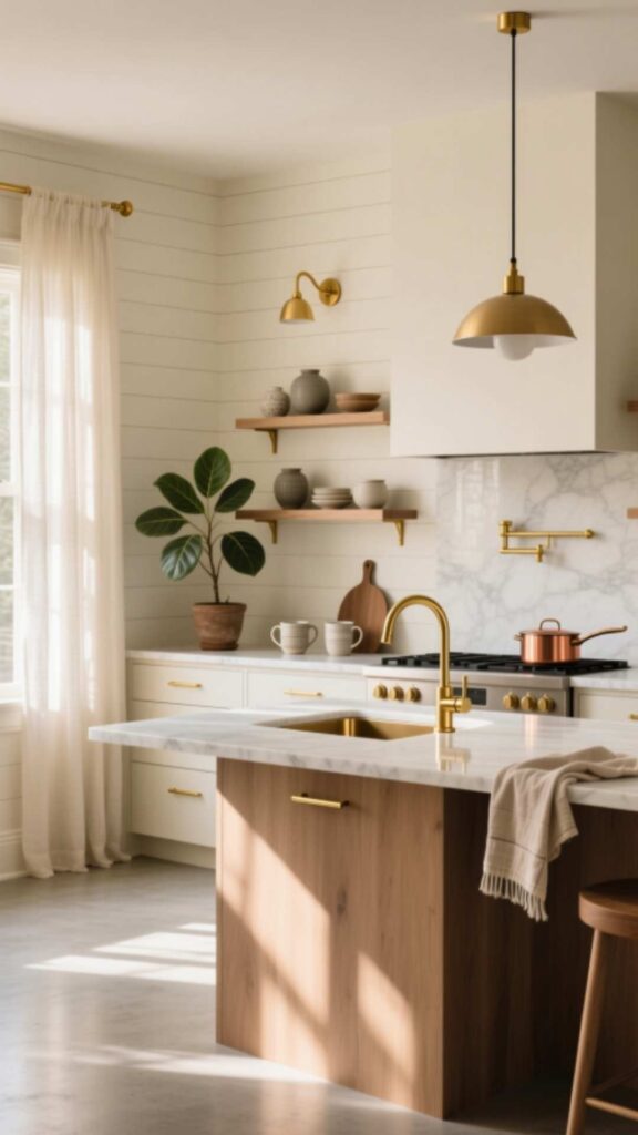 Cream Shiplap with Gold Fixtures