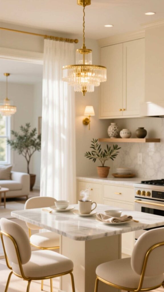Cream Breakfast Nooks with Gold Lighting