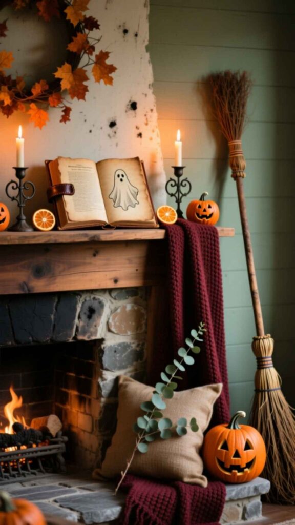 Farmhouse Halloween Fireplace Decor