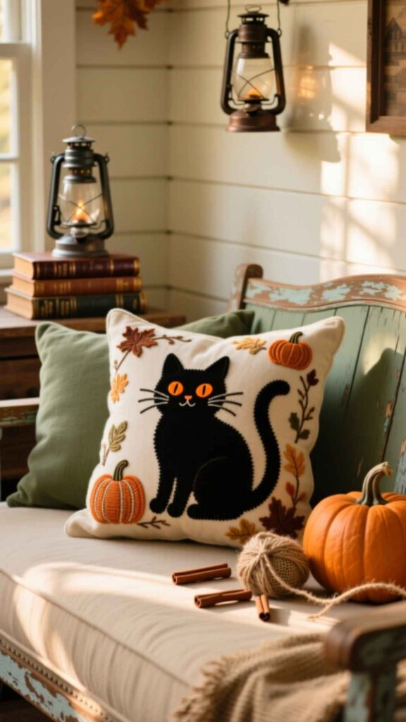 Cozy Farmhouse Halloween Throw Pillows