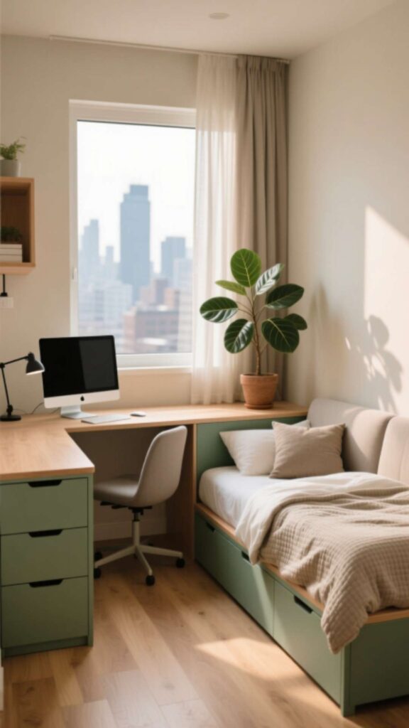 Compact L-Shaped Desk and Sofa Bed