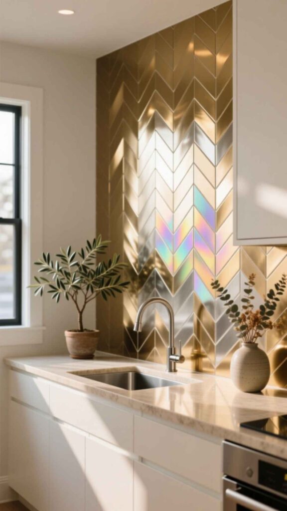 Metallic Tile Backsplash