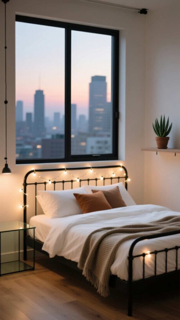 Metal Bed Frame With String Lights