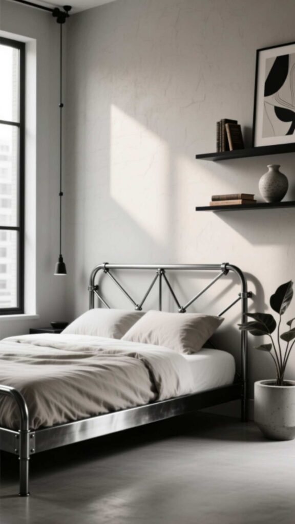 Monochrome Metal Bed Frame Bedroom