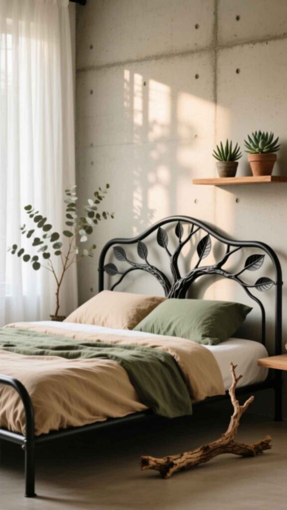 Nature-Inspired Metal Bed Frame Bedroom