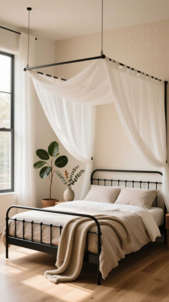 Metal Bed Frame With Curtain Canopy