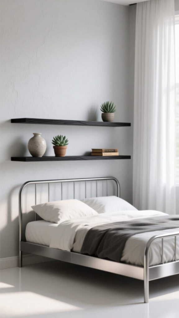 Metal Bed Frame With Floating Shelves
