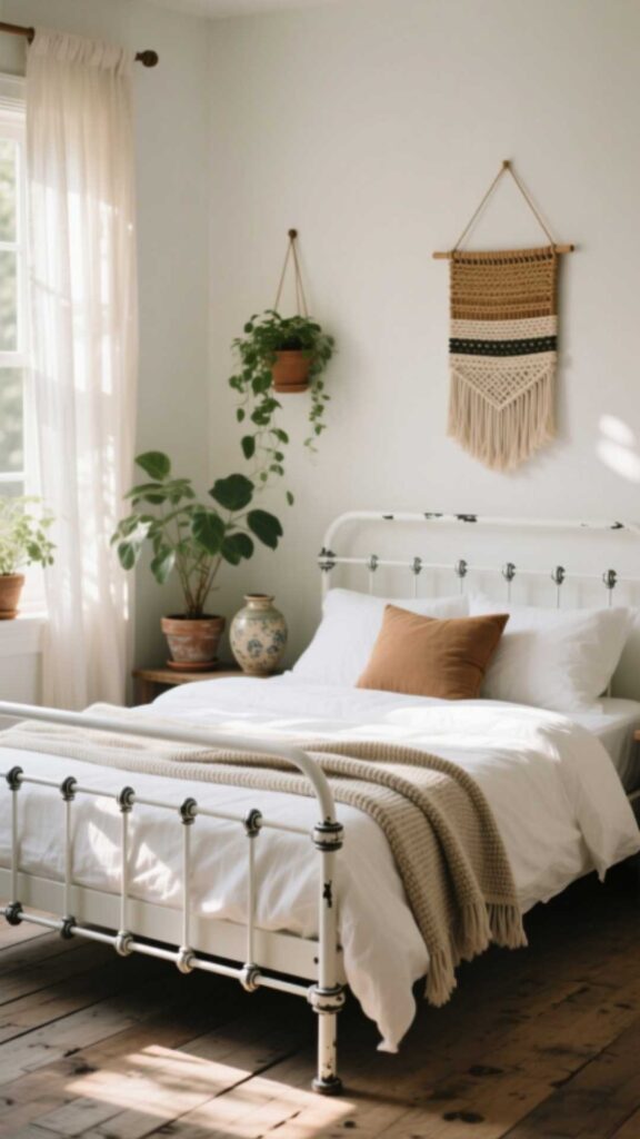White Metal Bed Frame Cottage Look