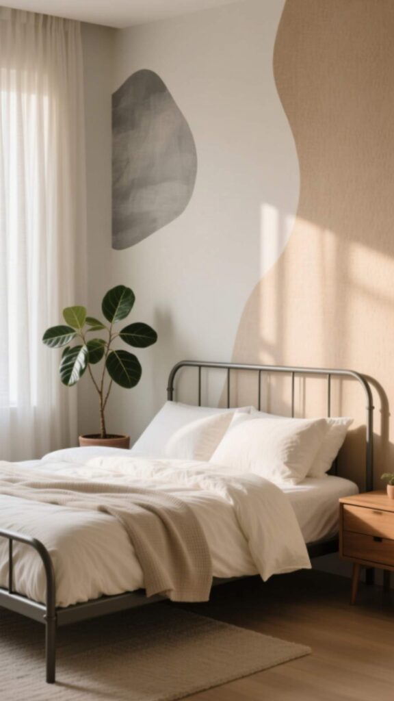 Neutral-Toned Metal Bed Frame Bedroom