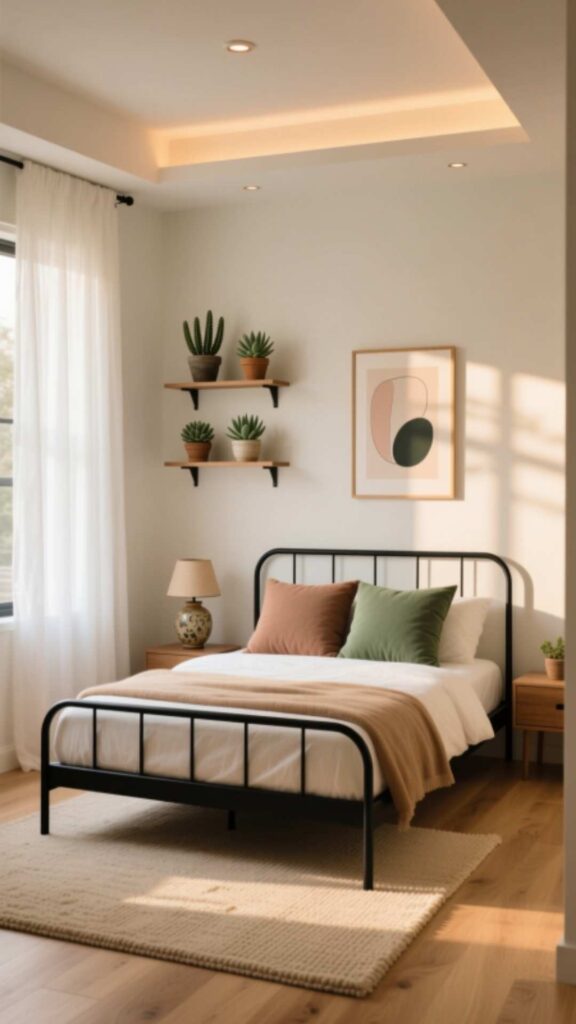 Small Bedroom Metal Bed Frame Setup