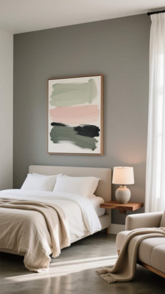 Neutral Bedroom with Soft Accent Art