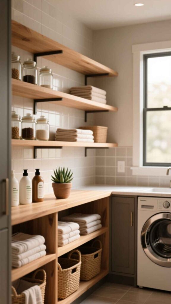Open Shelving Pantry in Laundry Room