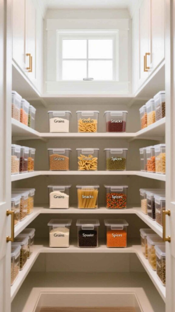 Walk-In Pantry with Labels and Bins
